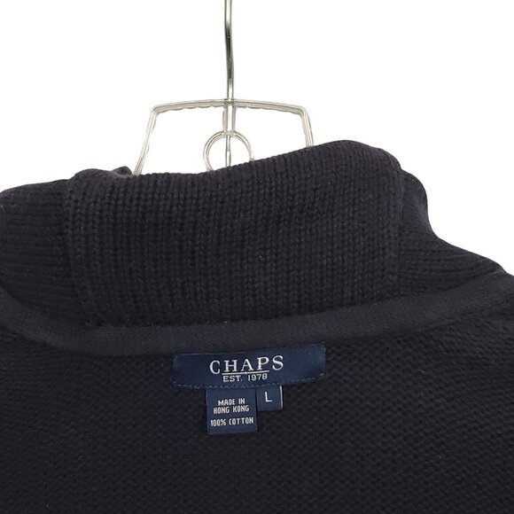 Chaps Womens Size L Cardigan Cotton Sweater Shawl Collar Gold Buttons Crest Navy - Picture 7 of 12
